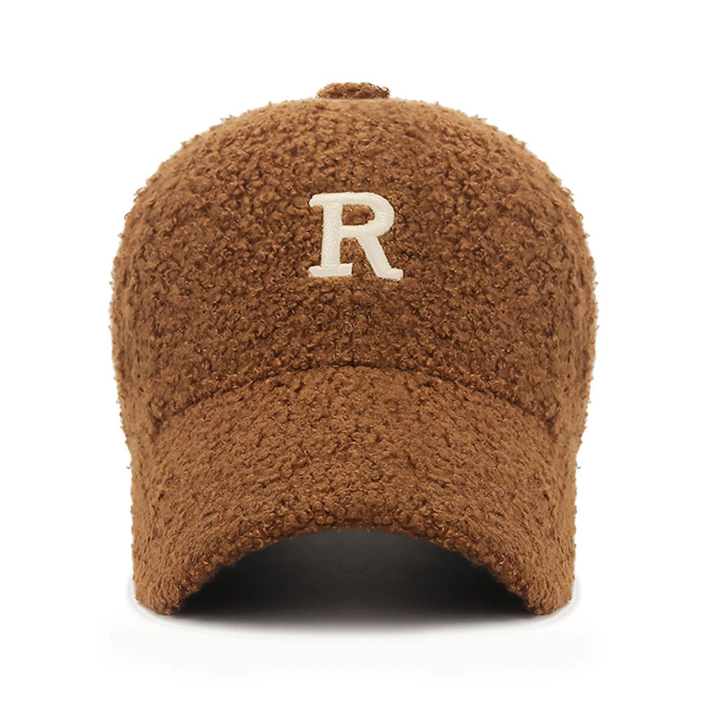 Top Trends: R Label Baseball Caps Faux Fur Autumn Winter Hats Adjustable Unisex Baseball Cap Women Men Sun Hat All-match Plush Hip-hop Hat Shoppable Styles - Image 6