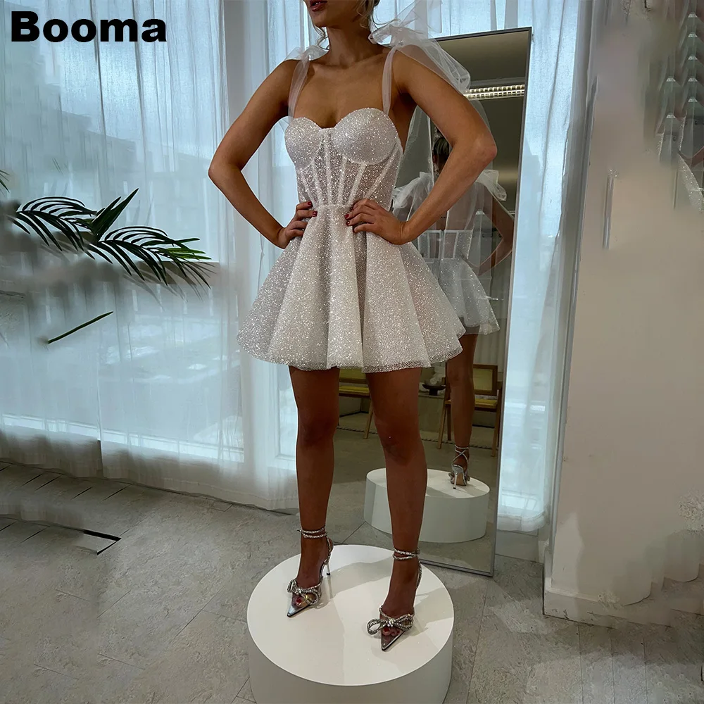 Top Trends: Booma Shiny A Line Mini Wedding Dresses Sweetheart Bow Straps Boning Corset Evening Party Dresses Bridal Gowns For Women 2023 Shoppable Styles