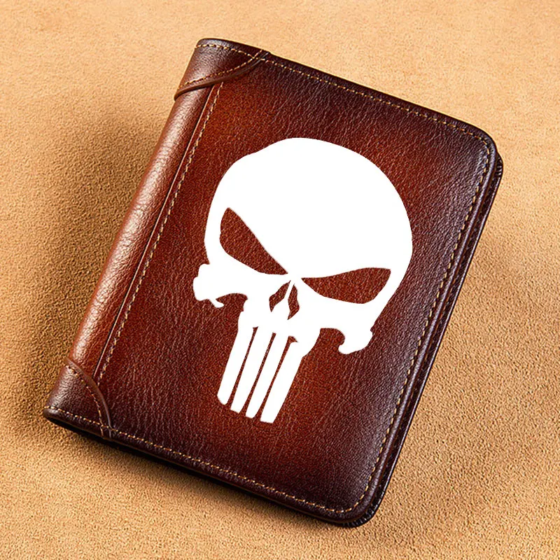 Top Trends: High Quality Genuine Leather Men Wallets Military Skull Symbol Printing Short Card Holder Purse Billfold Men&#039;s Wallet Shoppable Styles