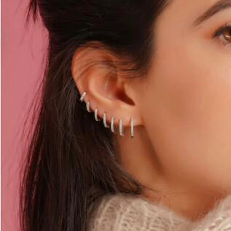 Top Trends: 1Pair Stainless Steel Minimal Hoop Earrings Crystal Zirconia Small Huggie Thin Cartilage Earrings Helix Tragus Piercing Jewelry Shoppable Styles - Image 3