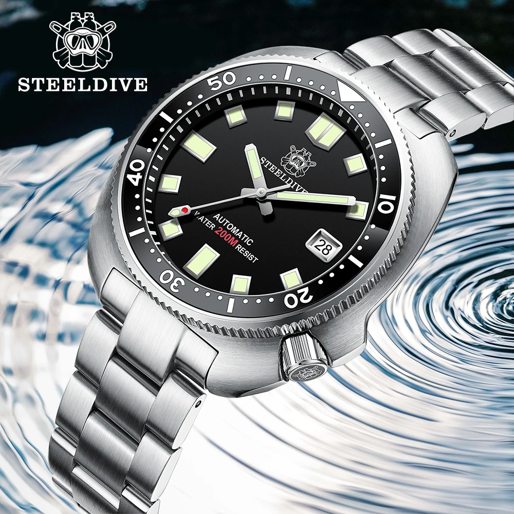 Top Trends: STEELDIVE SD1980 Blue Dial 44mm Men Mechanical Dive Watch Abalone NH35 Movement Super Luminous 200M Waterproof Watch Shoppable Styles