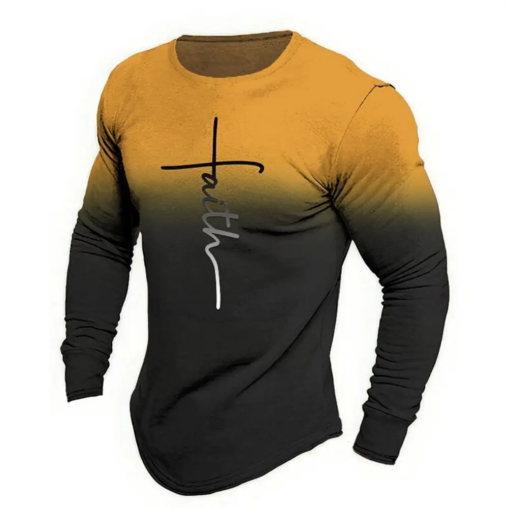 Top Trends: New Men T-Shirt Cotton Long Sleeve Top Fashionable Color Block Print Cross Graphic Clothe Oversized Autumn T Shirt Men Shirt Tee Shoppable Styles - Image 4