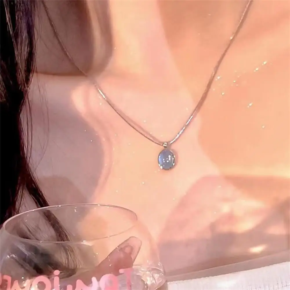 Top Trends: Silver Color Oval Aquamarine Pendant Necklace Ladies Girls Luxury Snake Chain Necklace Fashion Jewelry Gifts For Women 2024 New Shoppable Styles - Image 5