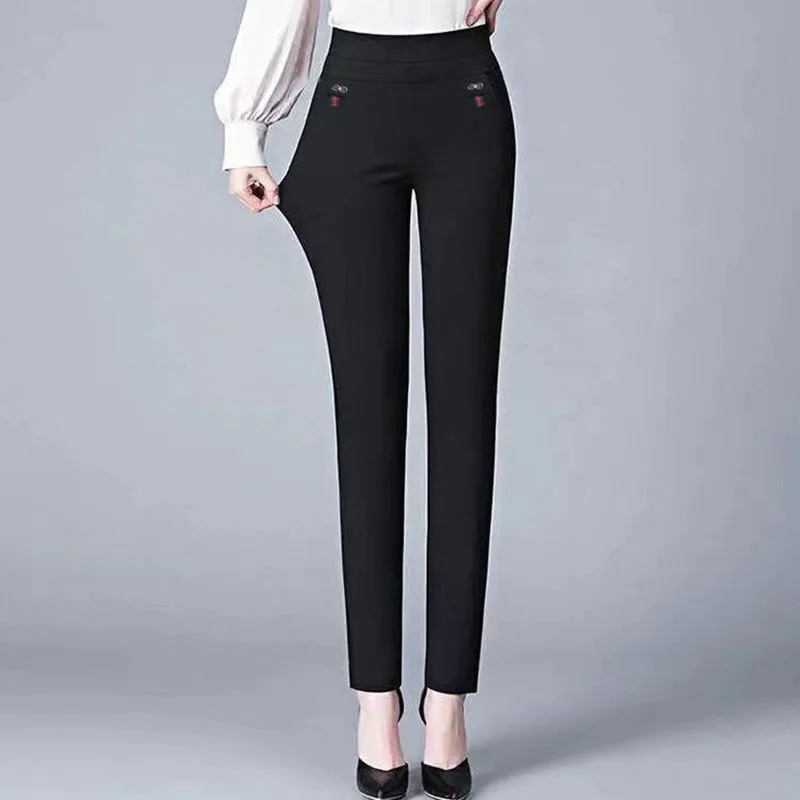 Top Trends: Office Lady Solid Big Size 6XL All-match Pencil Pants Spring Autumn Fashion Women Elastic High Waist Pockets Straight Trousers Shoppable Styles - Image 4