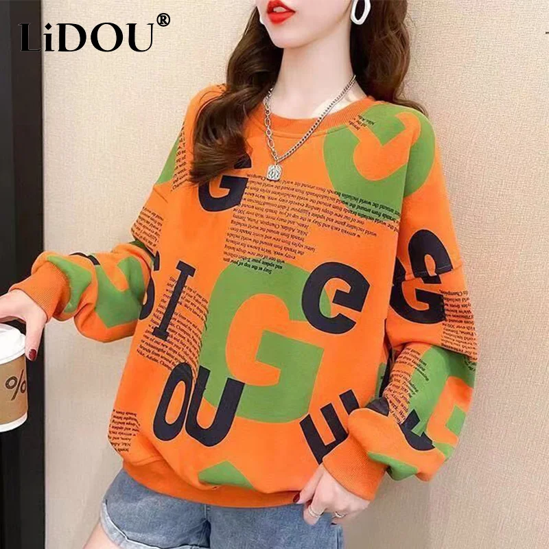 Top Trends: Autumn Winter Streetwear Letter Print Loose Casual Sweatshirt Top Women Fashion Trend All-match Pullover Lady Popularity Outwear Shoppable Styles