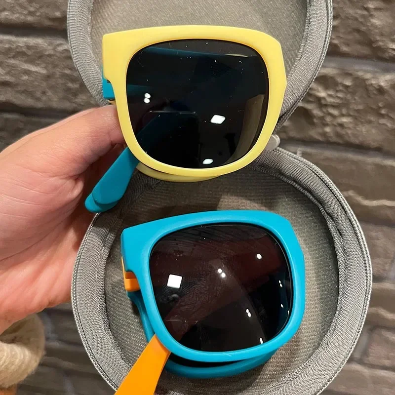 Top Trends: Kids Outdoor Foldable Sunglasses Baby Boys Girls Travel Goggle Shades Eyewear Vintage Square Frame UV Sun Glasses For Children Shoppable Styles