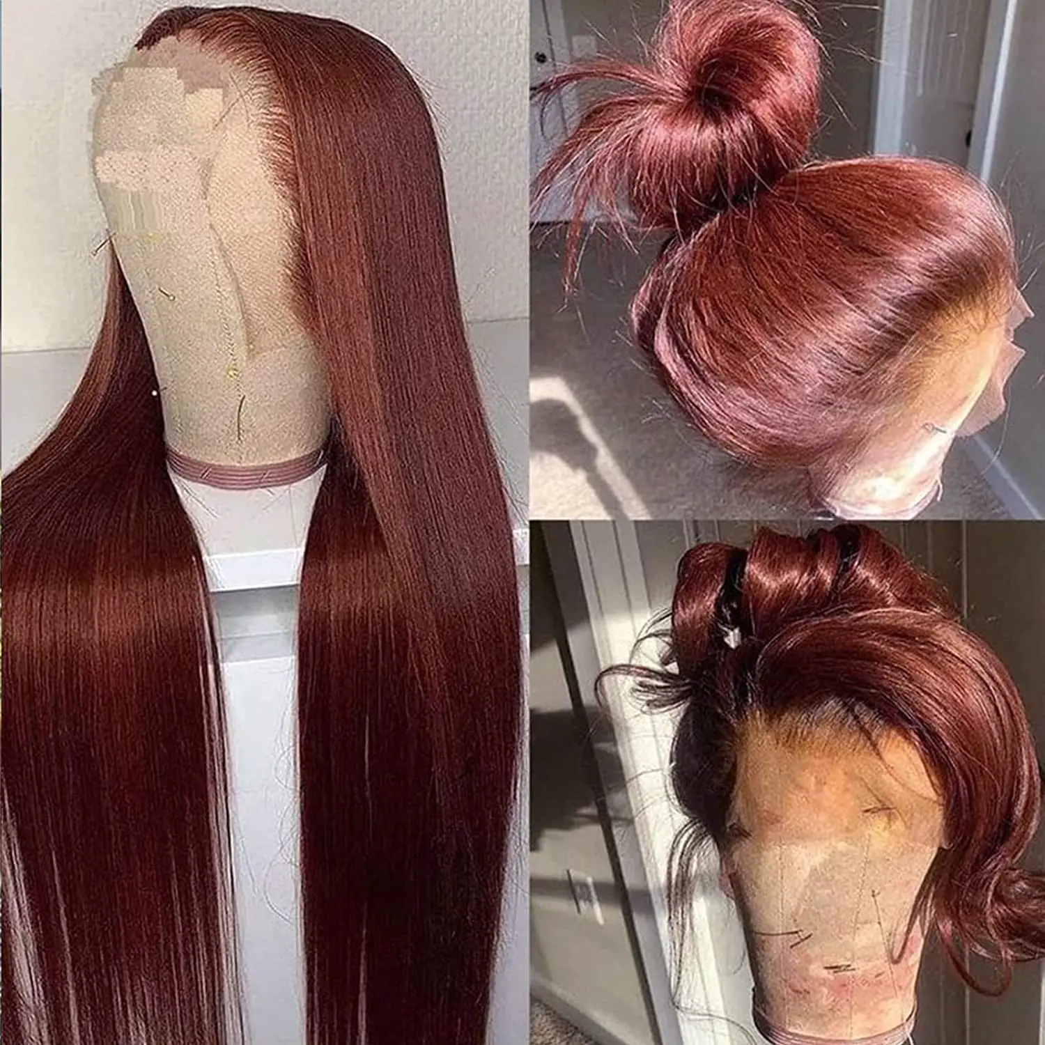 Top Trends: Reddish Brown Lace Front Human Hair Pre Plucked Dark Red Brown Bone Straight 13x4 13x6 HD Lace Frontal Wig On Sale Clearance Shoppable Styles