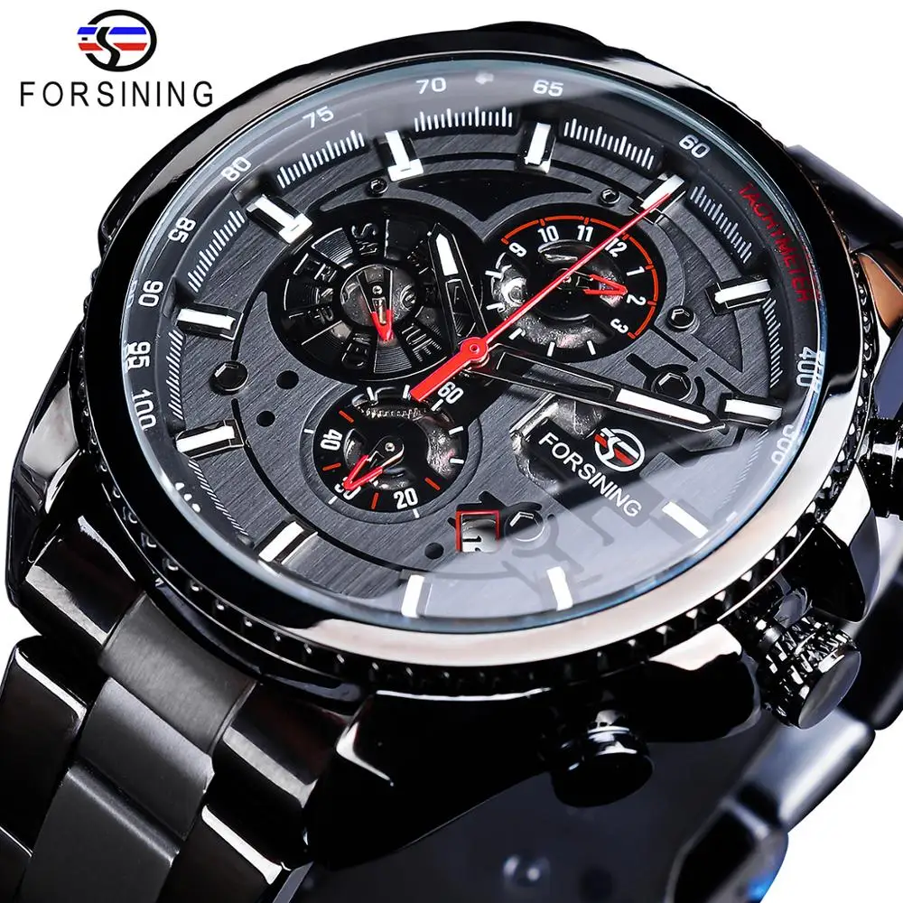 Top Trends: Forsining Three Dial Calendar Stainless Steel Men Mechanical Automatic Wrist Watches Top Brand Luxury Military Sport Male Clock Shoppable Styles