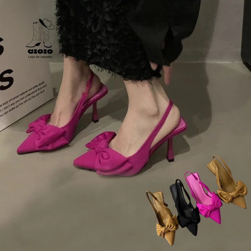 Top Trends: Sexy Butterfly Women's Shoes Bowknot Pumps Bow Pointed Toe High Heel Elegant Sandals Shallow Mouth Stiletto 2023 Ankle Stape Shoppable Styles