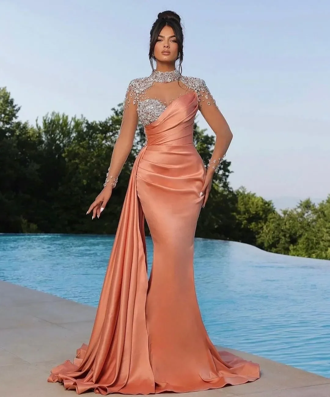 Top Trends: Luxury High Neck Evening Dresses For Women Mermaid Women 2024 Sheer Long Sleeves Wedding Party Prom Gowns Vestidos De Gala Custo Shoppable Styles