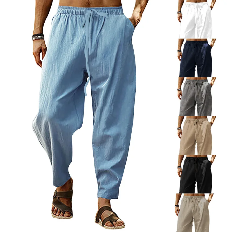 Top Trends: Cotton And Linen Pants Men Summer Solid Color Trousers Casual Loose Fitness Baggy Streetwear Breathable Cotton Linen Harem Pants Shoppable Styles