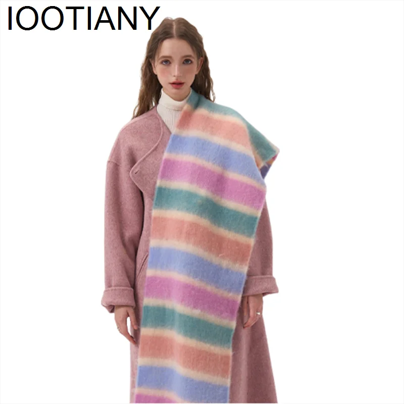 Top Trends: Winter Outside The Warm Wool Ball Scarf Dopamine Colourful Stripes Shawl Version Of The Atmosphere Sense Of Cold Couple Scarf Shoppable Styles