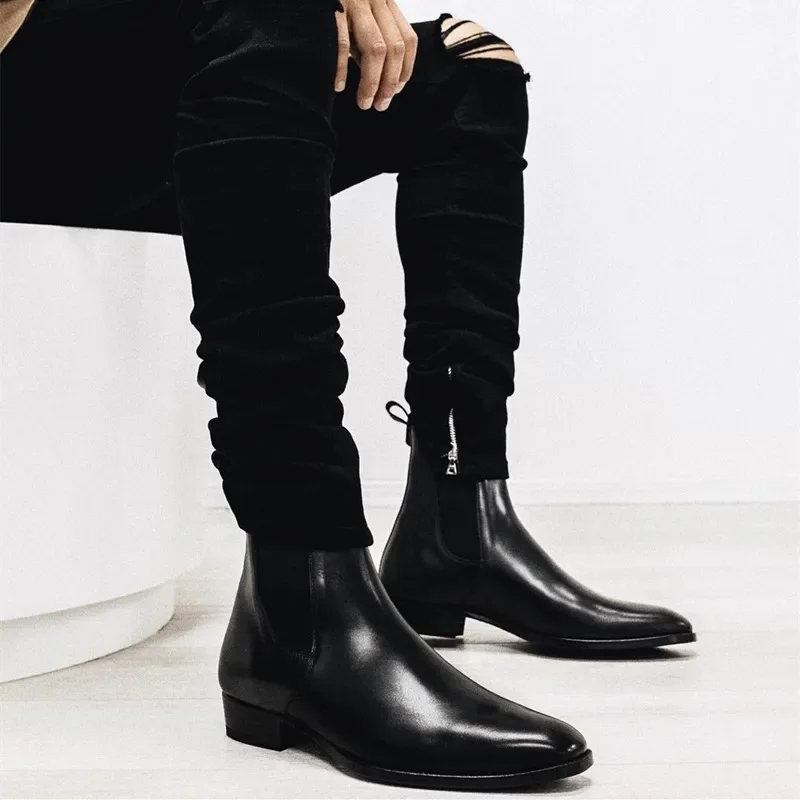 Top Trends: Chelsea Boots Men Black Brown Business Short Shoes For Men Handmade Ankle Boots Zapatos Hombre Shoppable Styles - Image 6