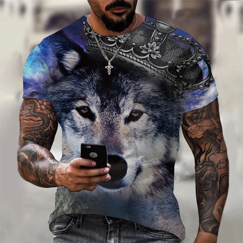 Top Trends: Men'S T-Shirt Wolf Printing Short Sleeve Daily Street Tees Summer Leisure Fashion Trend Male Tops Loose Comfortable Men Clothing Shoppable Styles - Image 4