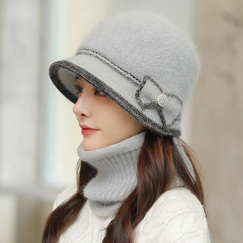 Top Trends: Rabbit Hair Knitted Wool Hat Women Winter Warm Solid Color Basin Caps Female Fashion Skullies Beanies Bonnet Sets With Bib Shoppable Styles - Image 4