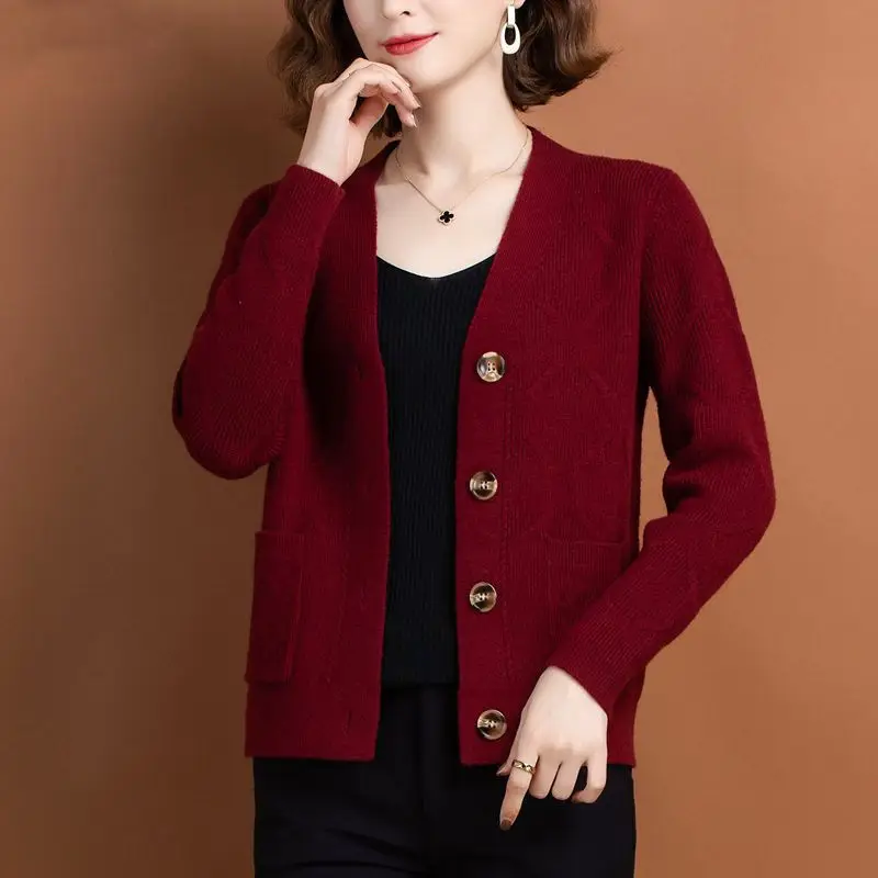 Top Trends: Women Vintage Wild Sweaters Coat Autumn Winter New Long Sleeve V-Neck Loose Solid Female Cardigans Button Knitted Casual Sweater Shoppable Styles