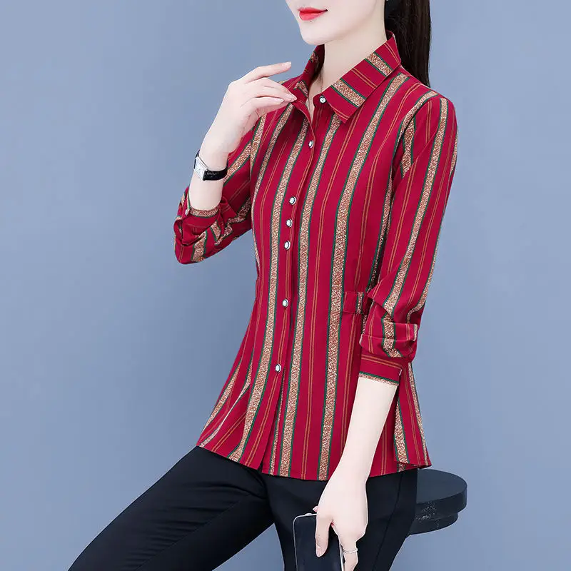 Top Trends: Striped All-match Fashion Women's Clothing 2023 Spring Long Sleeve Button Slim Tops Women New Elastic Waist Shirt Shoppable Styles