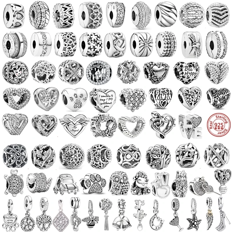 Top Trends: New 925 Silver Four-Leaf Clover Cat Dog Animal Pendant Family Clip Beads Fit Original Pandora Charm Bracelet DIY Fashion Jewelry Shoppable Styles