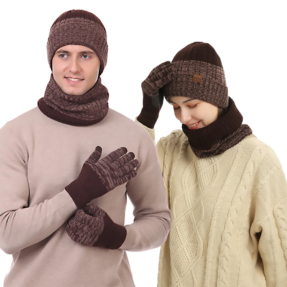 Top Trends: Men's Autumn Winter Keep Warm Set Unisex Beanie Gloves Scarf Male Woolen Yarn Knitted Muffler Solid Color Neck Gaiter Soft Hat Shoppable Styles