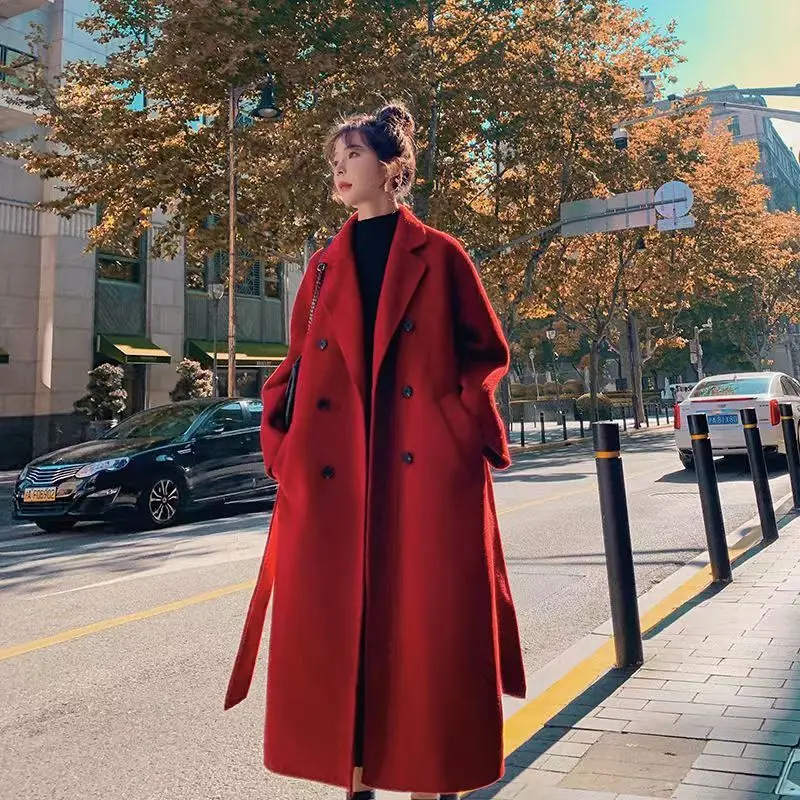 Top Trends: 2022 Autumn And Winter New Korean Style Fashion Loose Temperament Double-breasted Thickened And Cotton Long Woolen Coat Women Shoppable Styles