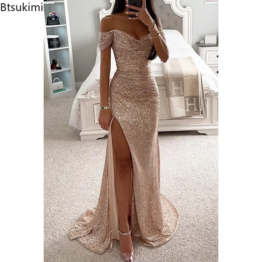 Top Trends: 2024 Women's Luxury High Split Club Party Evening Dress Sexy Banquet Slim Waisted Female Dress Elegant V-Neck Slim Long Dress Shoppable Styles - Image 2