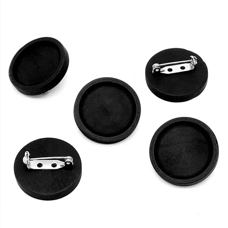 Top Trends: 10pcs Blank Black Wood Cabochon Brooch Base Fit 25mm Round Bezel Tray Brooches Stainless Steel Pin Backs For Diy Jewelry Making Shoppable Styles