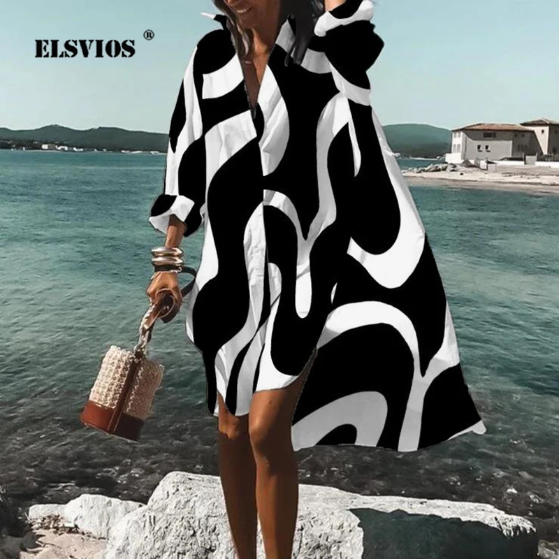 Top Trends: Autumn Summer Fashion Women's New Shirts Dress Casual Printed Lapel Long Sleeve Buttons Irregular Dress Beach Sexy Party Dresses Shoppable Styles