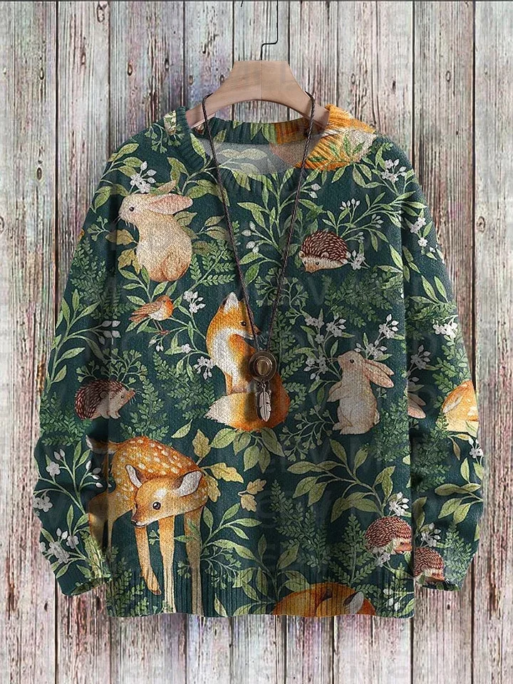 Top Trends: Cute Rabbits Fox Hedgehogs Deer Art Pattern Print Casual Knit Pullover Sweater Men's For Women's Pullover Shoppable Styles