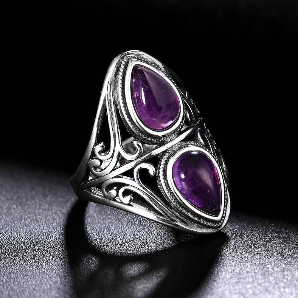 Top Trends: Luxury Vintage Ring Natural Amethyst Rings 925 Sterling Silver Jewelry Wedding Anniversary Party Ring Gifts For Women Shoppable Styles