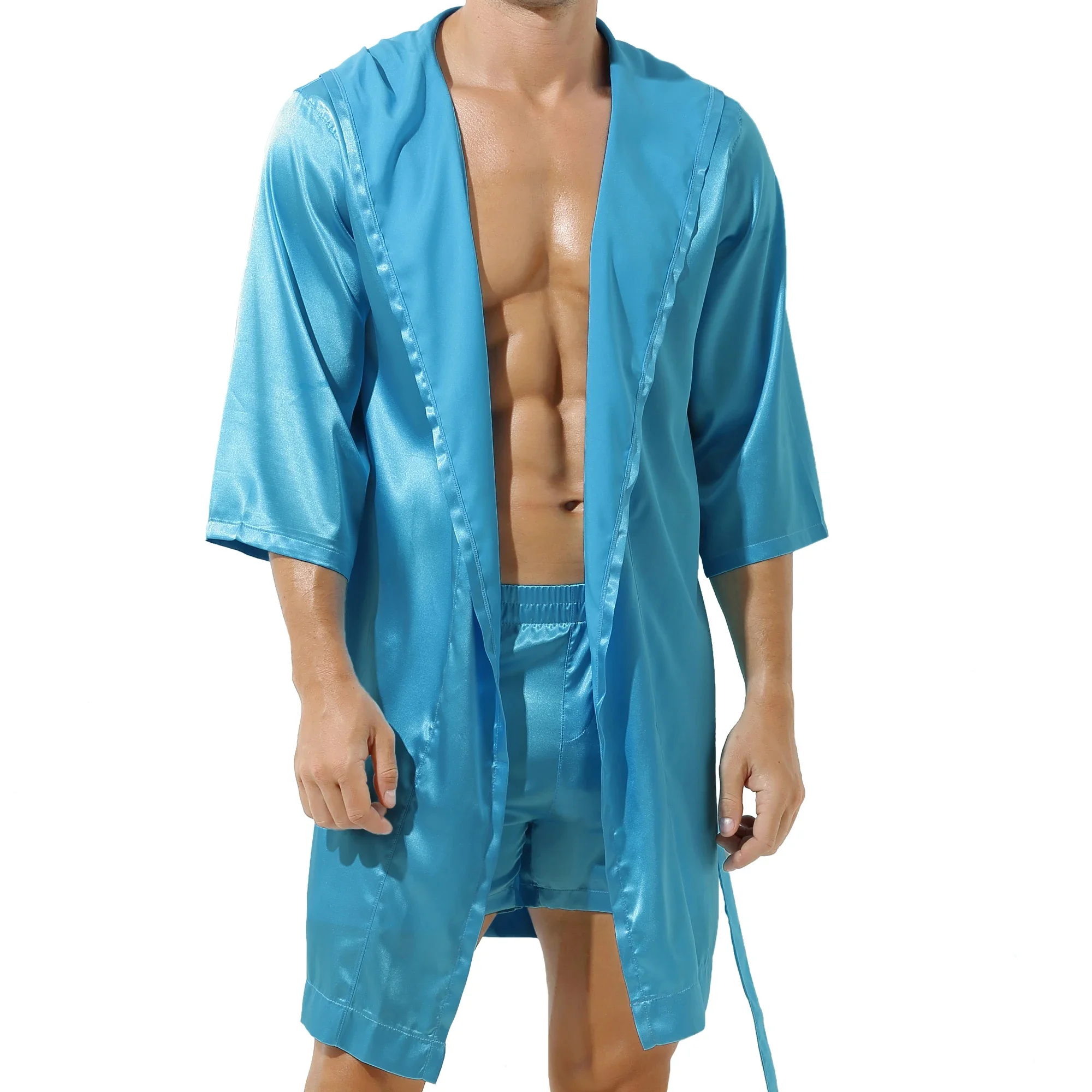 Top Trends: Men Silk Stain Kimono Robe Bathrobe Shorts Set Pajamas Robes Sexy Robes Satin Robe Dressing Gowns Sleepwear House Robe Nightgown Shoppable Styles