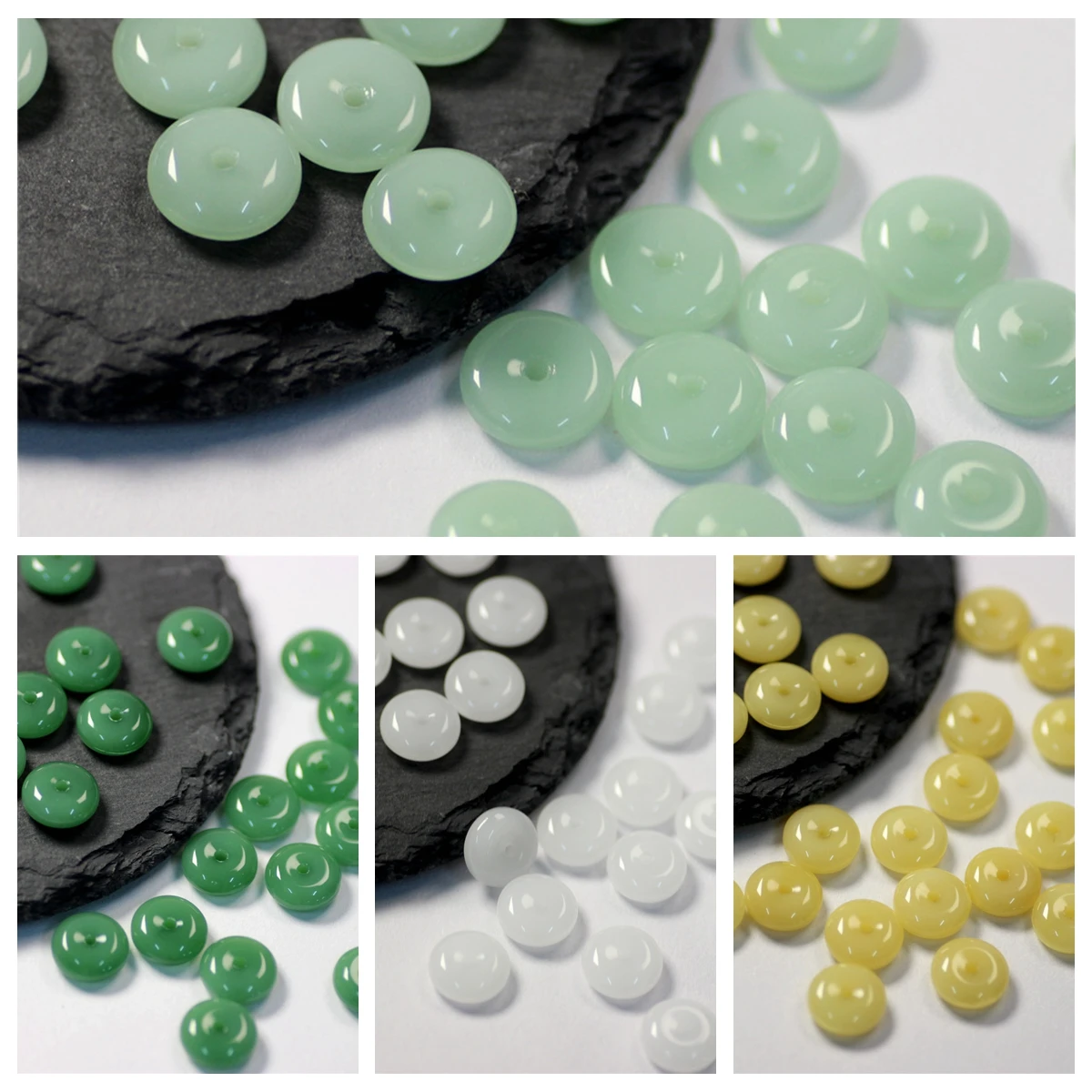 Top Trends: 10pcs Imitation Jade 12mm 15mm 18mm Rondelle Shape Lampwork Glass Loose Beads For Jewelry Making DIY Crafts Findings Shoppable Styles