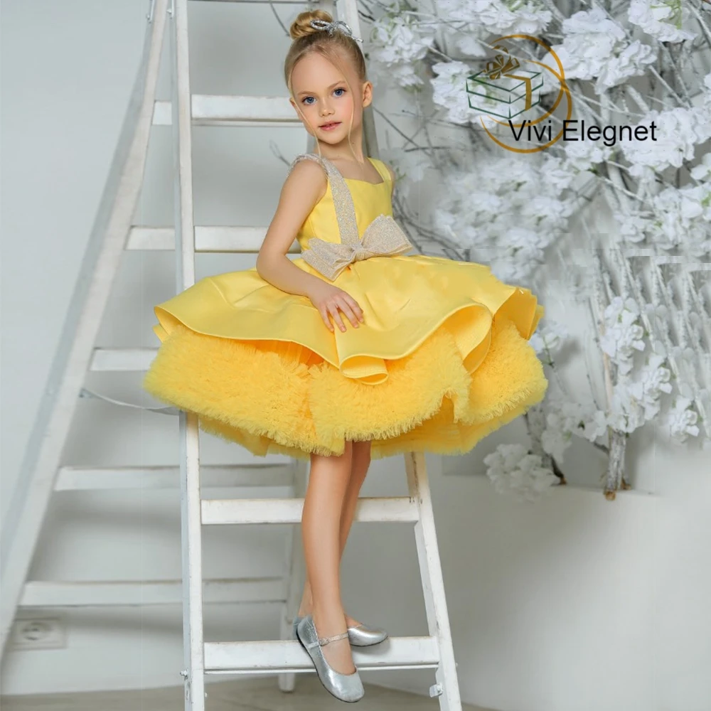 Top Trends: Simple Square Collar Flower Girl Dresses Yellow Tutu Girls Pageant Dress Kids 2023 Winter Wedding Party Gowns For Princess فساتي Shoppable Styles