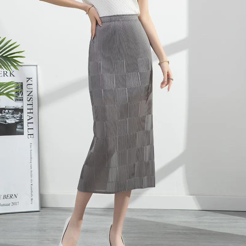 Top Trends: French Miyake Pleated Skirt 2022 Spring New Design Sense Of Drape Is Thin And Temperament High Waist Rear Slit Slim A-line Skirt Shoppable Styles