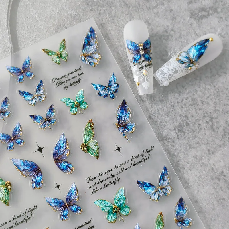 Top Trends: Acrylic Engraved Nail Sticker Green Blue Butterfly Design Self-Adhesive Nail Transfer Sliders Wraps Manicures Foils Z0670 Shoppable Styles