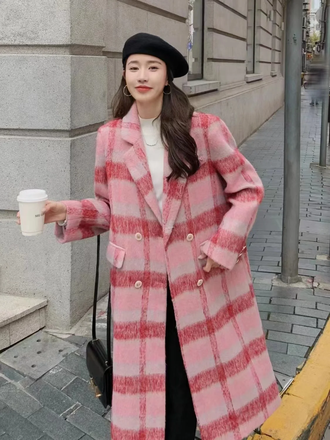 Top Trends: Green Winter Wool Coat Women Plaid Long Jacket Casual Y2k Windbreaker Outerwear Female Korean Fashion Thicken Trench Overcoat Shoppable Styles