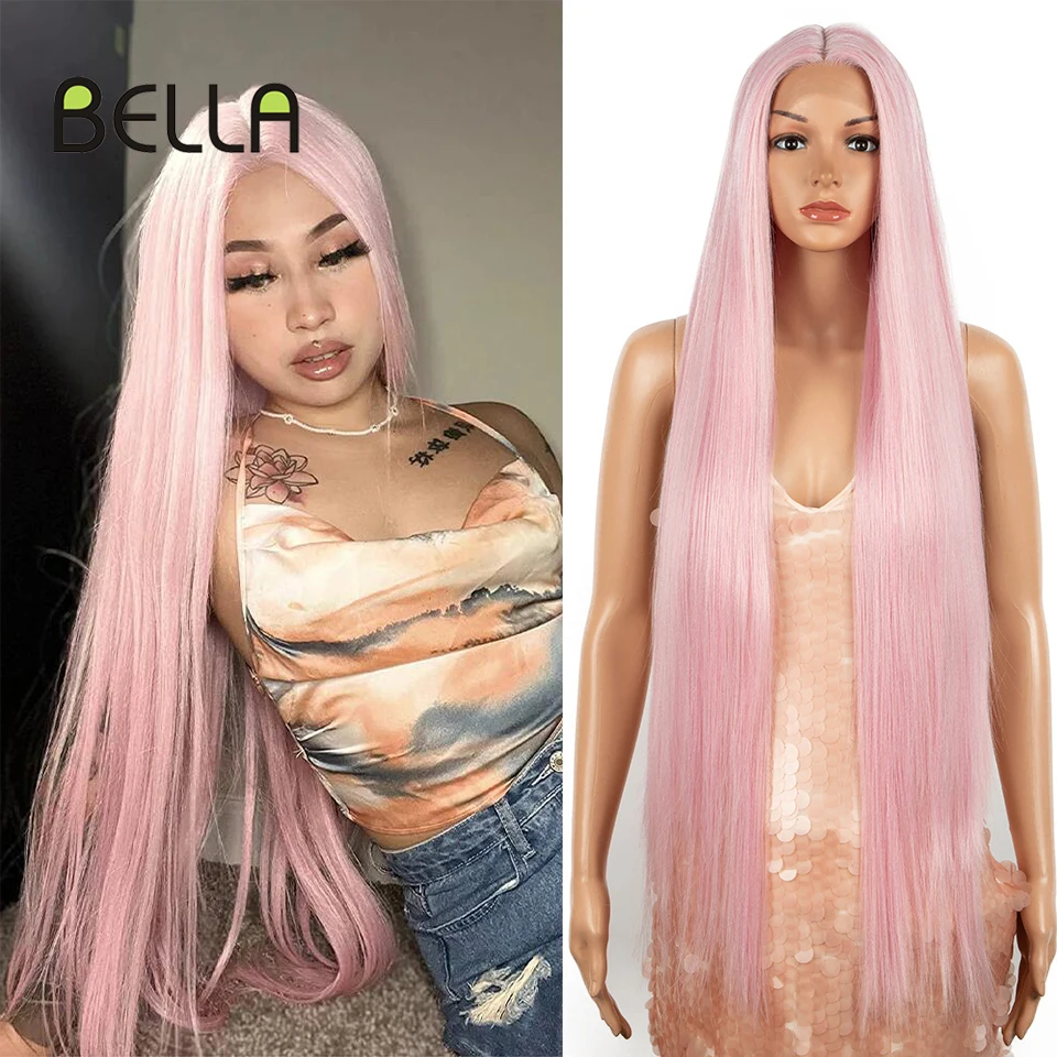 Top Trends: Bella Synthetic Lace Wig Straight Wig 38 Inch Super Long Straight Hair T Part Lace Wig Pink Blonde Brown Cospaly Wigs For Woman Shoppable Styles