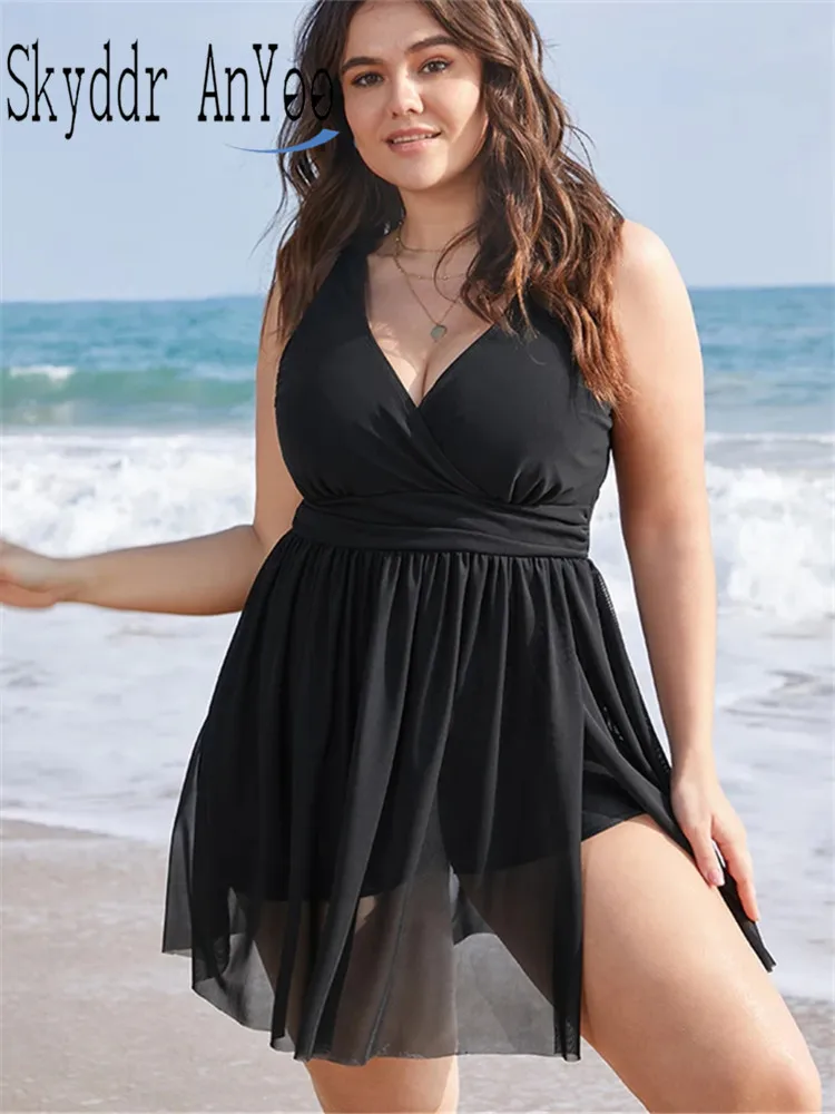 Top Trends: Women's Plus Size Swimsuit Stylish Swimwear One Piece Tankini V-Neck Split Hem Swim Dress Large Size Black Bodysuit Beach Wear Shoppable Styles