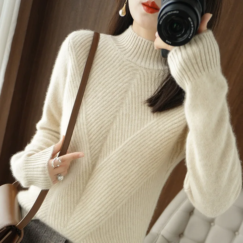 Top Trends: Autumn And Winter Half Turtleneck Loose Solid Color Pullover Sweater Thickened Cashmere Sweater Women's Knitted Bottoming Tops Shoppable Styles - Image 2