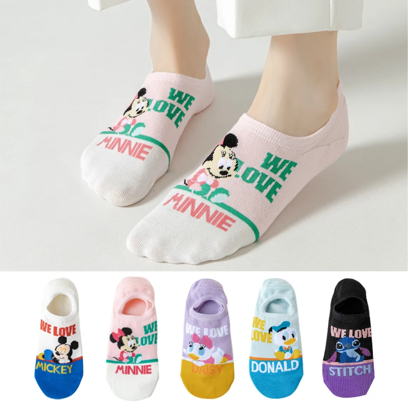 Top Trends: 5 Pairs Disney Summer Cartoon Woman Socks Mickey Minnie Donald Daisy Cotton Socks Funny Kawaii Invisible Non-slip Slipper Sock Shoppable Styles