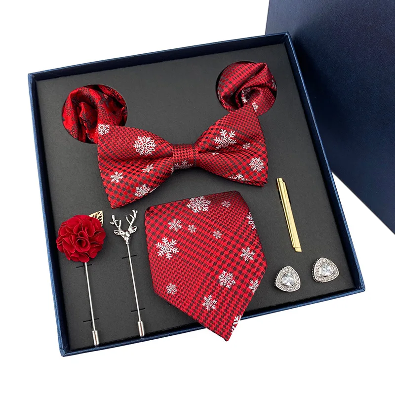 Top Trends: 8pcs Gift Box Set For Men Bowtie Necktie Square Towel Cufflinks Brooch Tie Clip Suit Accessories Wedding Red Mens Tie Cravat Set Shoppable Styles