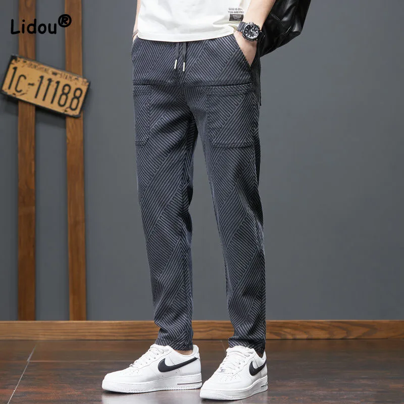 Top Trends: 2023 Trend Casual Elastic Drawstring Printing Pants Male Clothes Summer Fashion All-match Straight Denim Cropped Pants For Men Shoppable Styles