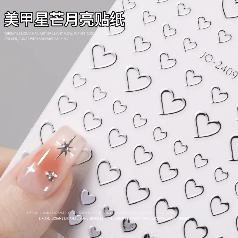 Top Trends: Mirror Metallic Silver Nail Stickers Love Star Decals Nail Art Decorations French Manicure Self-adhesive Sliders Accessories Shoppable Styles