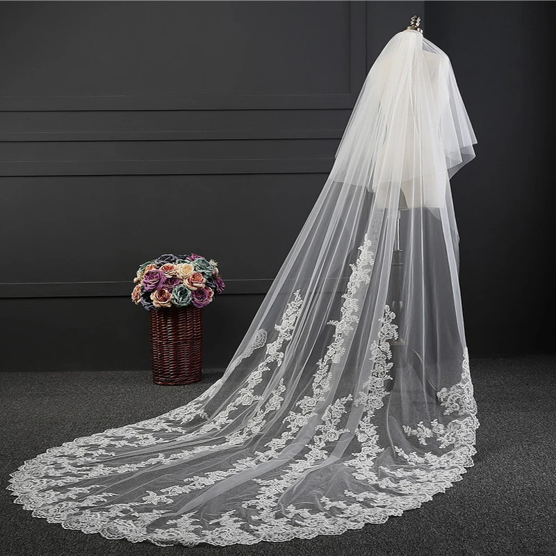 Top Trends: LOVSKYLINE 380CM Bride Veil Lace Edge Handwork Embroidery New Churches Long Tail Cover Face Wedding Veil Hochzeits Schleier Shoppable Styles