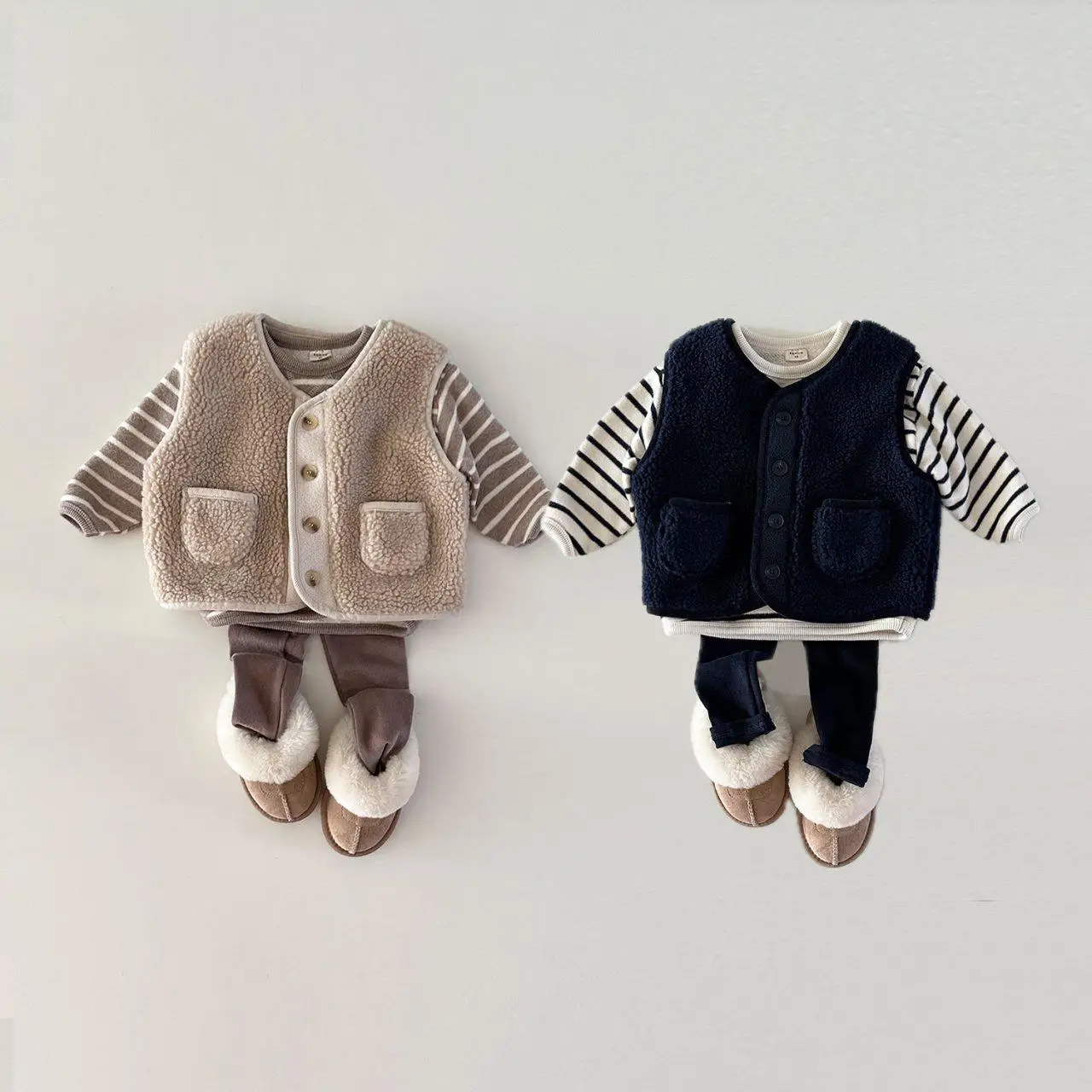 Top Trends: Winter New Baby Fleece Casual Set Infant Cardigan Vest + Striped Tops + Leggings 3pcs Suit Plus Velvet Boys Girls Warm Outfits Shoppable Styles