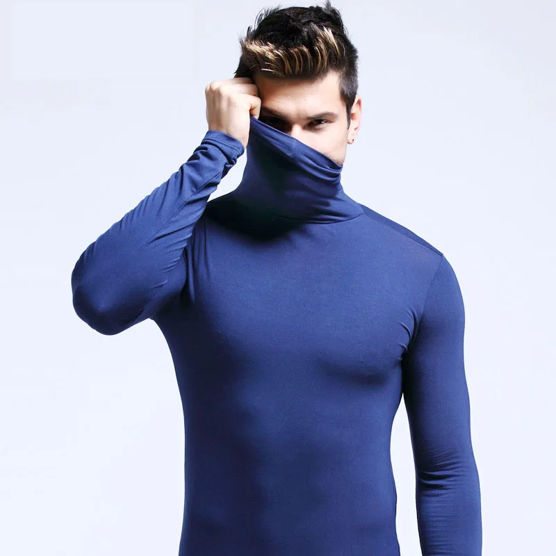 Top Trends: Turtleneck Long Sleeve Men Thermal Tops Undershirts High Collar T-shirt Tight Slim Fit Base Shirt Tees Boys Male Modal Pullover Shoppable Styles - Image 2