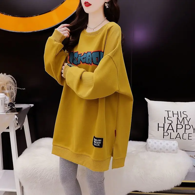 Top Trends: Fashion Printed Letter Slit All-match Sweatshirts Female Clothing 2023 Autumn Winter Loose Casual Warm Tops Korean Sweatshirts Shoppable Styles