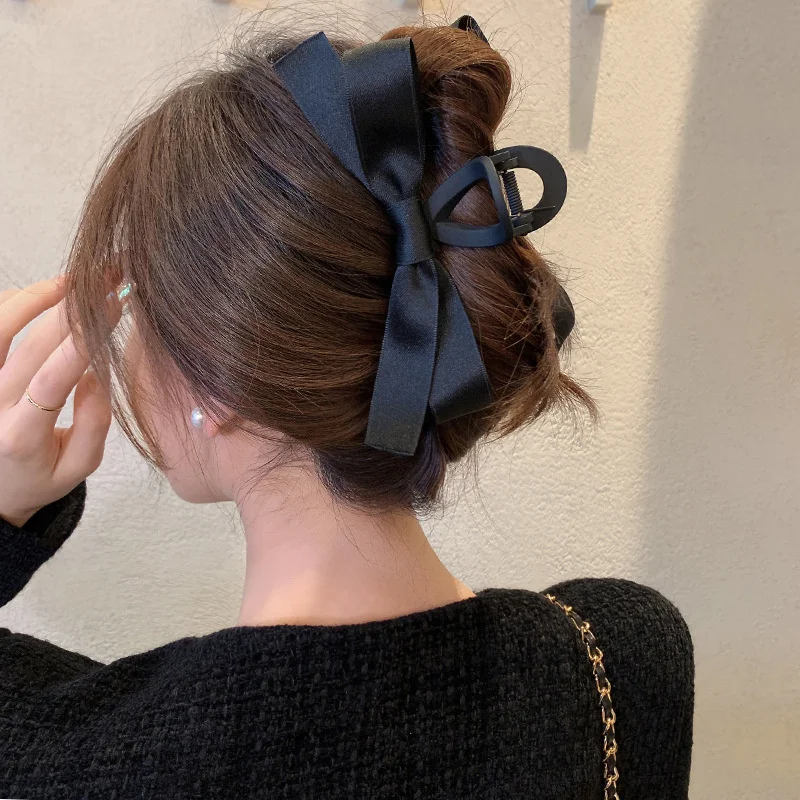 Top Trends: Black Bowknot Hair Clip For Girls Korean Style Versatile Large Hair Claw Ribbon Hairpin Woman Popular 2023 Summer Accessories Shoppable Styles