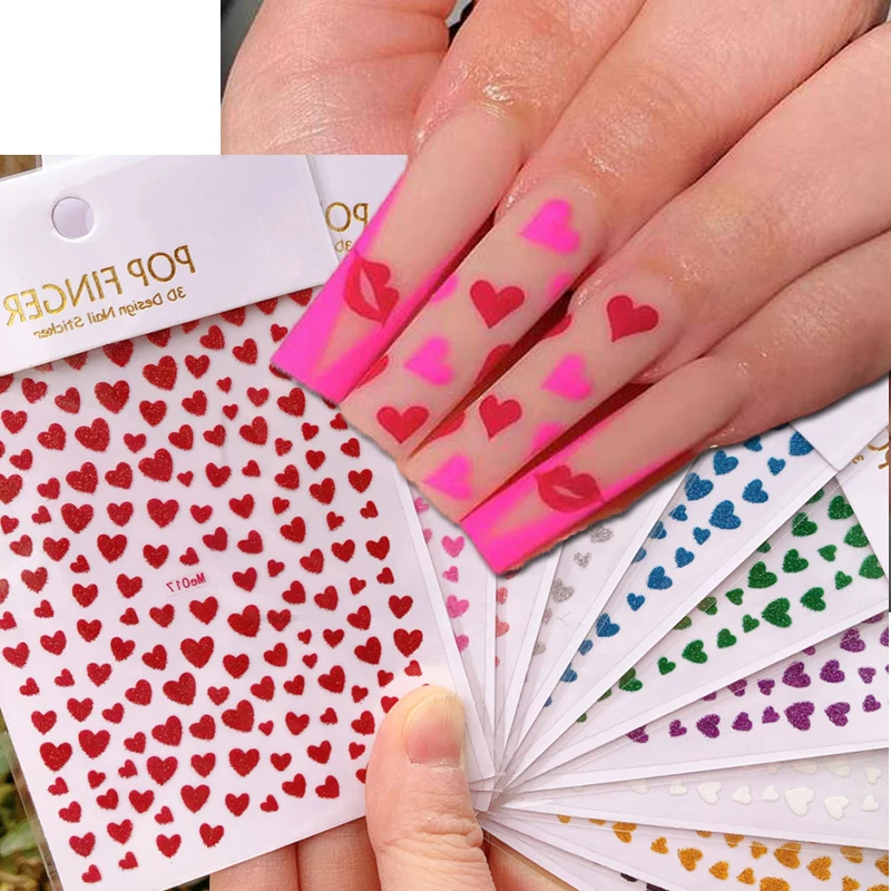 Top Trends: 3d Nail Art Decals Shining Glitters Red Black Rose Pink Love Hearts Adhesive Sliders Nail Stickers Decoration For Nail Manicure Shoppable Styles