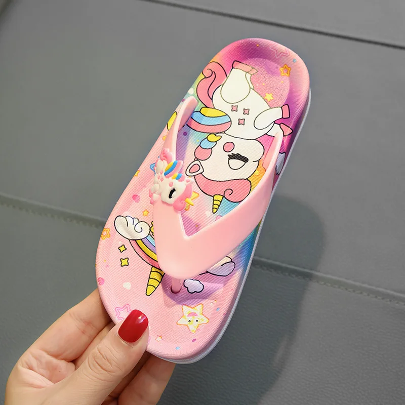 Top Trends: Cute Unicorn Flip-flops Girls 2022 Summer Indoor Home Bath Non-slip Sandals Children Princess Clip-on Flat Beach Shoes Slippers Shoppable Styles - Image 3