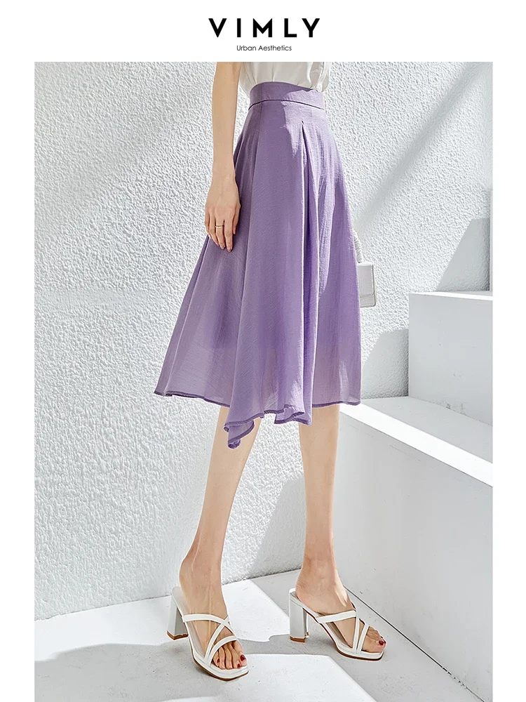 Top Trends: Vimly Purple Solid High Waist A Line Elegant Women Chic Long Skirts 2023 Summer New A Line Thin Elegant Female Skirt Office Lady Shoppable Styles